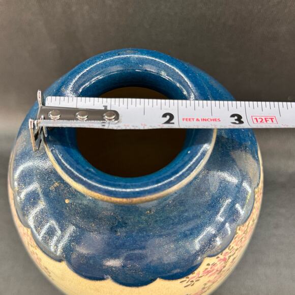 Satsuma Style Asian Vase Geisha Girls Hand Painted Teal & Gold 9” - Picture 9 of 9